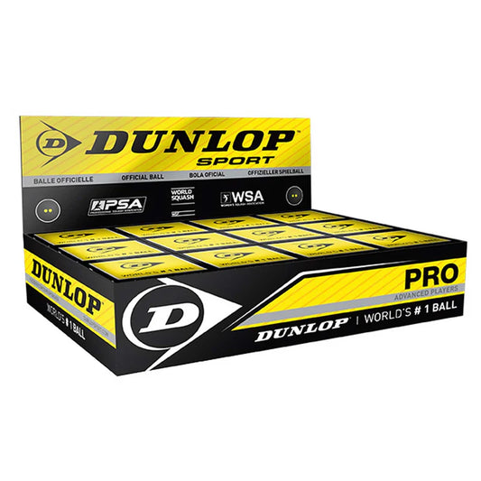 Squash Balls Dunlop Pro Double Yellow Dot (1 Dozen Box)